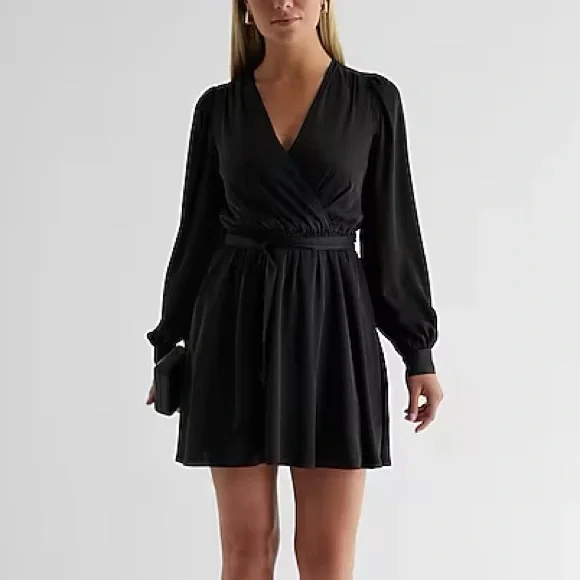 princess polly baby blue dress Express | Dresses | Express Black Satin Dress With Tie Belt